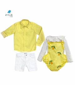 ROMPER AMARELO BORDADO LIMÃO FRUFRU NO BUMBUM - - comprar online