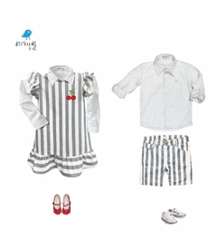 Conjunto irmãos listrado - Vestido e Bermuda (duas peças) na internet