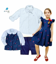 AMOR - Conjunto irmãos AZUL - Vestido e Bermuda (duas peças) - comprar online
