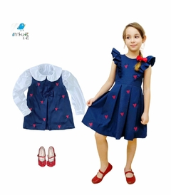 AMOR - Conjunto irmãos AZUL - Vestido e Bermuda (duas peças) - Atithude Kids