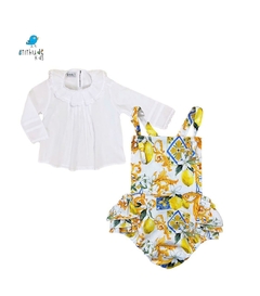 Conjunto irmãs Limões - Vestido e jardineira c batinha ( 3 peças) na internet