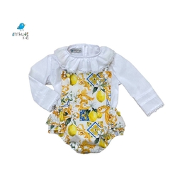 Conjunto irmãs Limões - Vestido e jardineira c batinha ( 3 peças) - comprar online