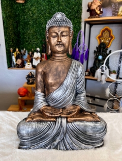 Sidarta (Buda - Dhyana Mudra) em resina - 46cm (prata e dourado)