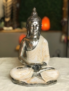 Sidarta (Buda - Dhyana Mudra) em resina da Tailândia - 30cm (prata)