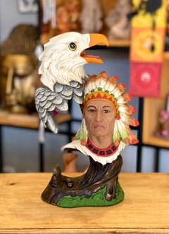 Busto de Índio com Águia Colorido (25cm)