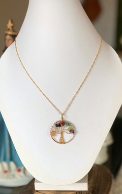 Colar Árvore da Vida com Pedras Naturais - dourado