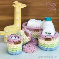 Kit Higiene Bebê em Crochê com Nome | 4 Peças