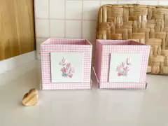 Cachepô com Tampa Vichy Rosa Manuela - comprar online