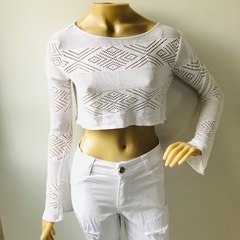 Top Blusa Cropped Branco Manga Longa P Riu Kiu na internet