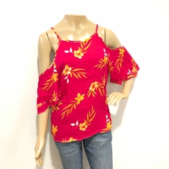 Blusa Bata Florida Rosa Detalhe nos Ombros M Nova - comprar online