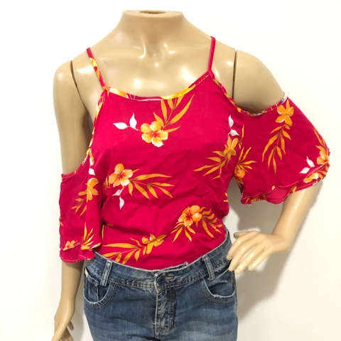 Blusa Bata Florida Rosa Detalhe nos Ombros M Nova