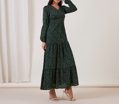 Vestido Feminino Longo Modesto Floral com Bainha