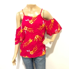 Blusa Bata Florida Rosa Detalhe nos Ombros M Nova - comprar online