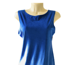 Vestido Midi Evasê de Suede Veludo Azul Riachuelo Novo GG - Brechó Bete Balanço