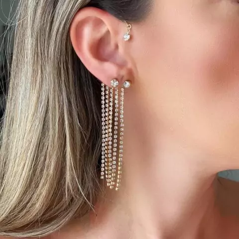 Brinco Ear Cuff Strass Transparente Solitário