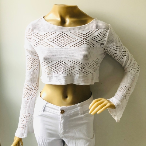 Top Blusa Cropped Branco Manga Longa P Riu Kiu