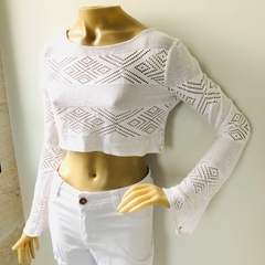 Top Blusa Cropped Branco Manga Longa P Riu Kiu - Brechó Bete Balanço