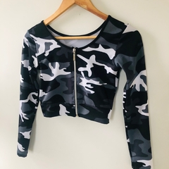 Blusa Jaquetinha Cropped Manga Longa Militar Nova na internet