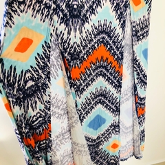 Saia Longa Estampada Azul Tricats G - Brechó Bete Balanço