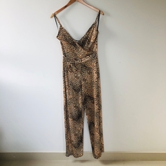 Macacão Longo Decotado Oncinha Animal Print Caedu P - Brechó Bete Balanço