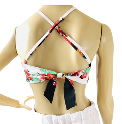 Blusa Cropped Frente Única Branca Estampa Floral com Bojo M - comprar online