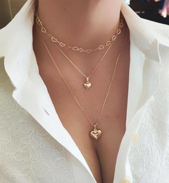 Colar Gargantilha com Pingente Coração Dourado Banhado a Ouro 18k - comprar online