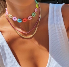 Colar Choker Colorido Búzios Praiana Verão Multiuso 3 em 1 - Brechó Bete Balanço
