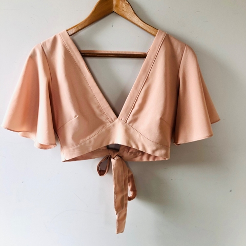 Blusa Cropped Salmão Decote V com Amarração nas Costas Just Be by Renner P