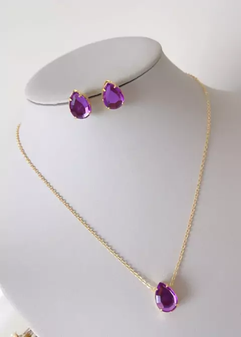 Conjunto Colar e Brinco Pingente Gota Banhado a Ouro 18k