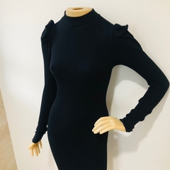 Vestido Manga Bufante Manga Longa Preto P - loja online