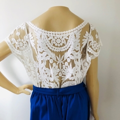 Blusa Bata Renda Branca Transparência Tam P/M na internet