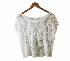 Blusa Bata Renda Branca Transparência Tam P/M - Brechó Bete Balanço