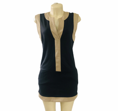 Vestido Moletinho Curto Preto e Marrom M
