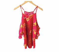 Imagem do Blusa Bata Florida Rosa Detalhe nos Ombros M Nova