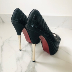Sandália Peep Toe Paetês Salto Fino Preta Luxuosa 35/36 - comprar online