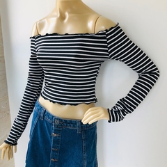 Blusa Cropped Ombro a Ombro Listras P - Brechó Bete Balanço
