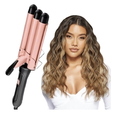 Chapinha Modeladora cabelo cerâmica tri-onda ondulador bivolt cor rosa