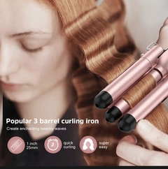 Chapinha Modeladora cabelo cerâmica tri-onda ondulador bivolt cor rosa - loja online