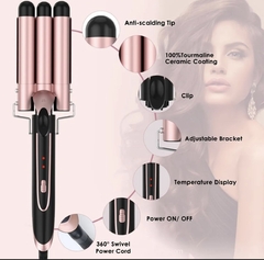 Chapinha Modeladora cabelo cerâmica tri-onda ondulador bivolt cor rosa