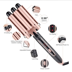 Chapinha Modeladora cabelo cerâmica tri-onda ondulador bivolt cor rosa - comprar online