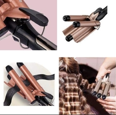 Imagem do Chapinha Modeladora cabelo cerâmica tri-onda ondulador bivolt cor rosa