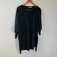 Vestido Franjas Preto em Suede Youcom Novo P