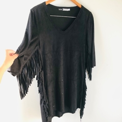 Vestido Franjas Preto em Suede Youcom Novo P