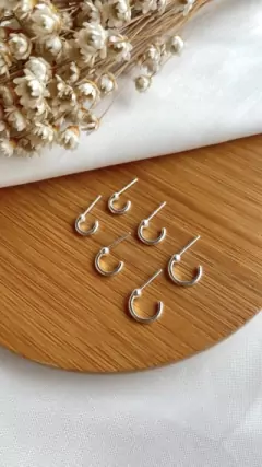 Trio de Brincos Argolinha Banho de Prata 921