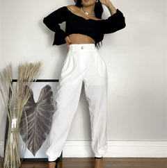 Calça Social Cintura Alta Off White M