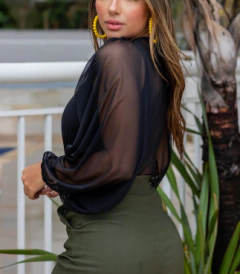 Body Manga Longa Tule Preto Novo U na internet