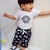 CONJUNTO DE BEBÊ COM BODY MANGA CURTA + SHORTS SARUEL ESTAMPA NINHOS PRETO