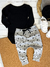 CONJUNTO DE BEBÊ COM BODY MANGA LONGA E CALÇA SARUEL CINZA MESCLA E PRETO NA ESTAMPA BE KIND