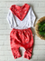 CONJUNTO DE BEBÊ BODY MANGA LONGA BRANCO + CALÇA SARUEL CONCHAS SALMÃO + BABADOR