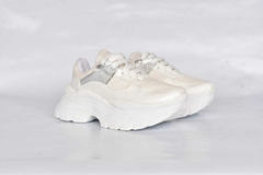 GINA Blanco satinado detalle en glitter plata - tienda online